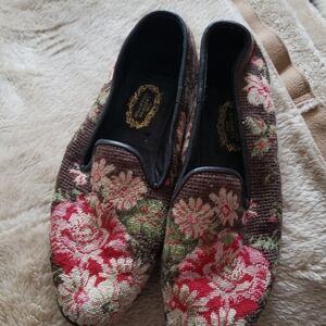 Floral Needlepoint Loafers - Women's Red & Green Flats